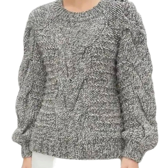 Gray marled wool/alpaca sweater chunky wool fisherman Cable Knit Pullover. Sz XS - Picture 8 of 9